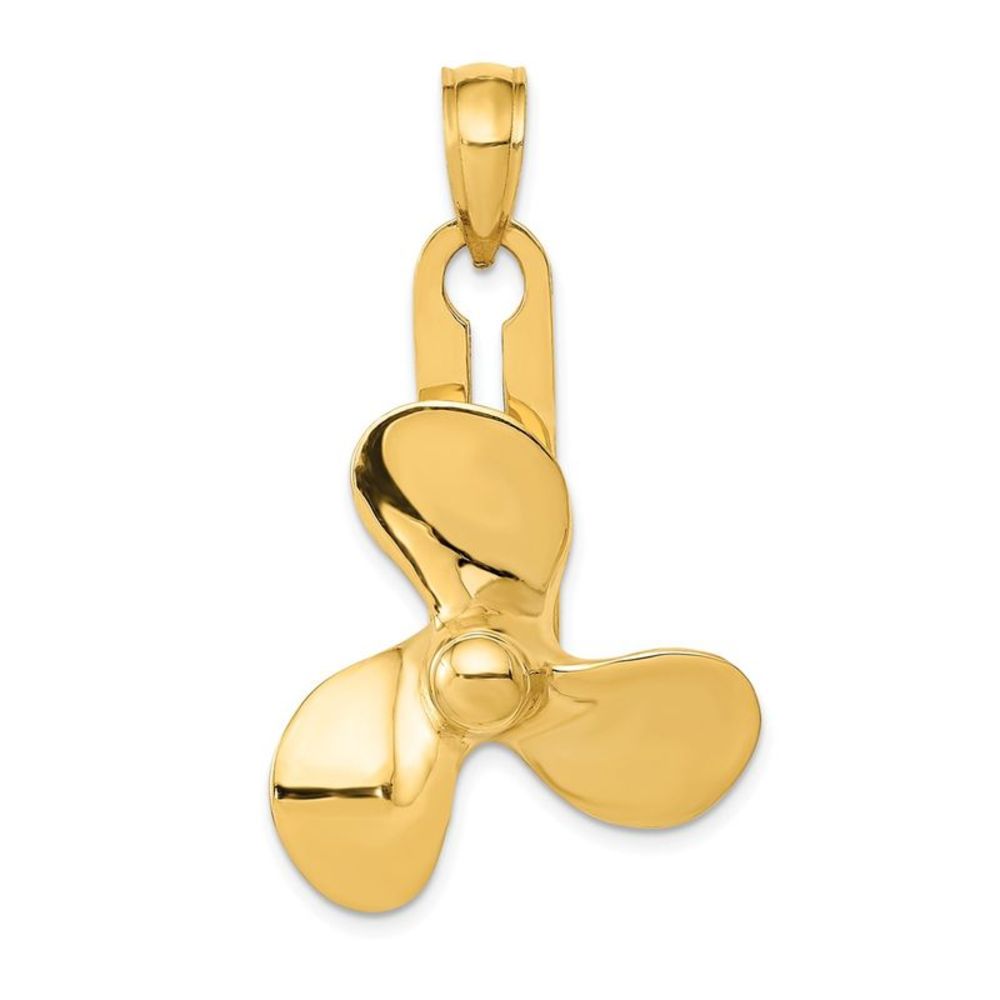 14k Yellow Gold Three Blade Spinning Propeller Necklace - 20 Inch